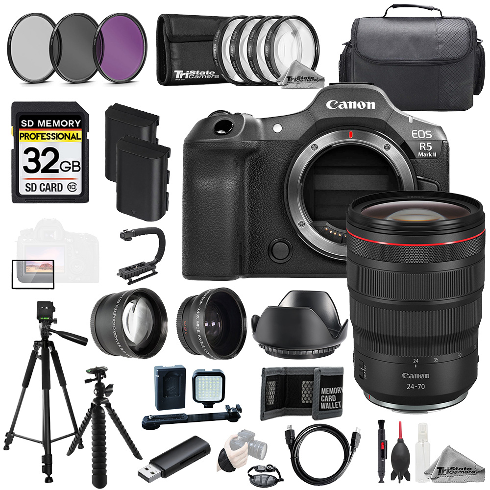 EOS R5 II + 24-70mm f/2.8 L IS USM Lens +32GB+Ext Bat+9 PC Filtr-MEGA Kit *FREE SHIPPING*