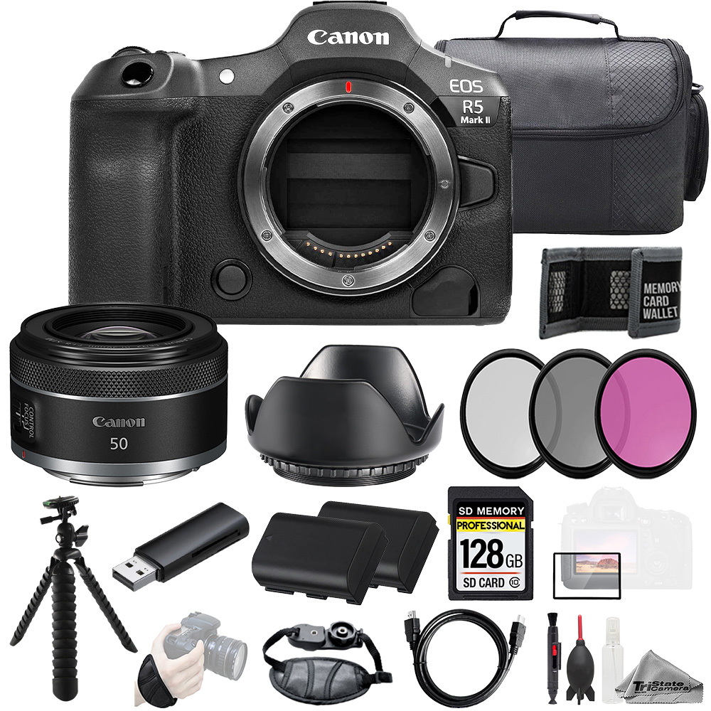 EOS R5 II Camera + 50mm f/1.8 STM Lens 128GB + Ext Bat+ 3 PC Filter- Kit *FREE SHIPPING*