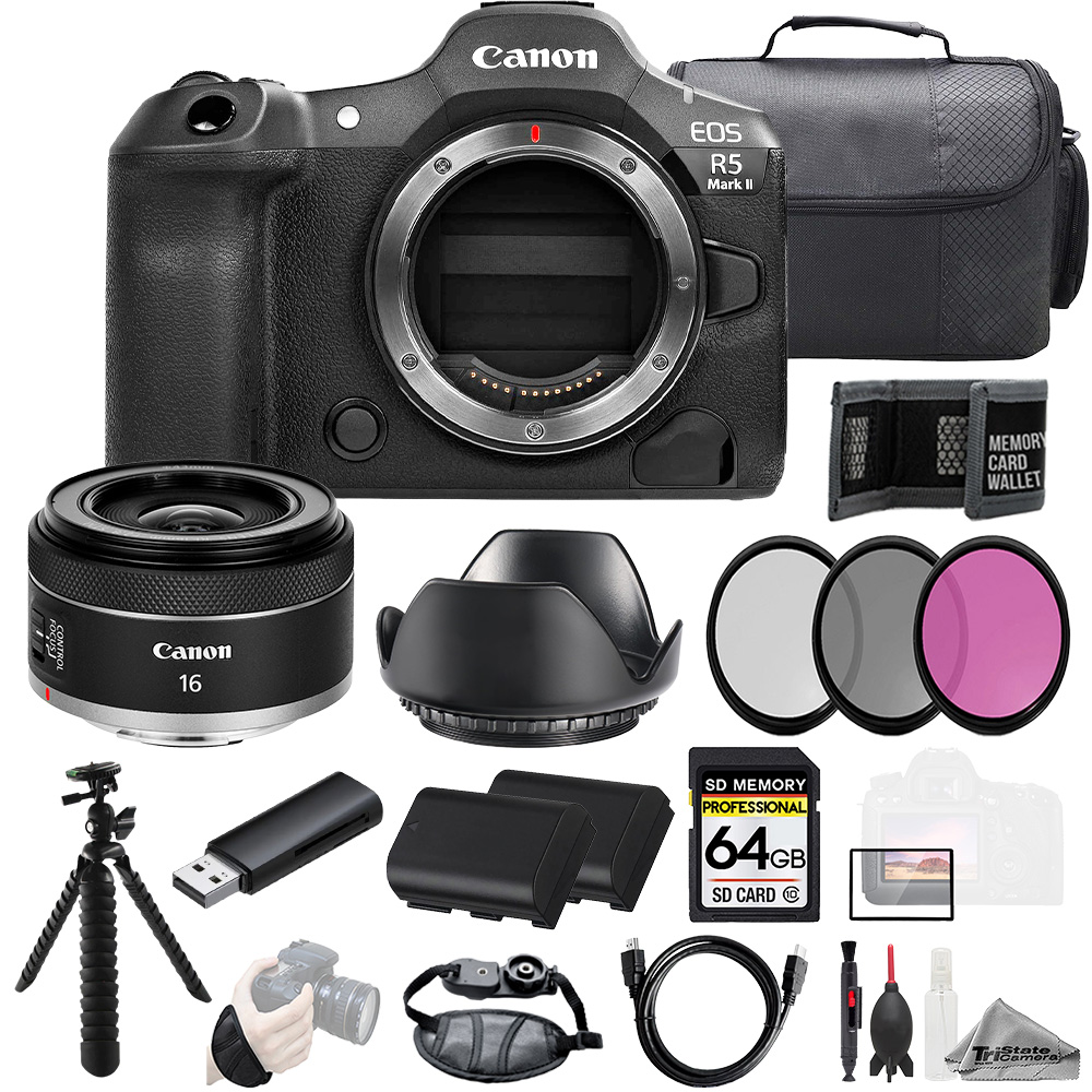 EOS R5 II + 16mm f/2.8 STM Lens +64GB + Ext Bat+ 3 PC Filter- Kit *FREE SHIPPING*