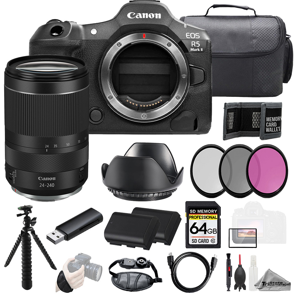 EOS R5 II + 24-240mm f/4-6.3 IS USM Lens +64GB + Ext Bat+ 3 PC Filter- Kit *FREE SHIPPING*