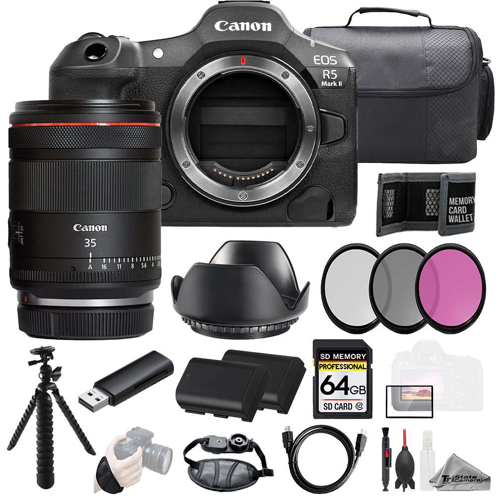 EOS R5 II + 35mm f/1.4 L VCM Lens +64GB + Ext Bat+ 3 PC Filter- Kit *FREE SHIPPING*