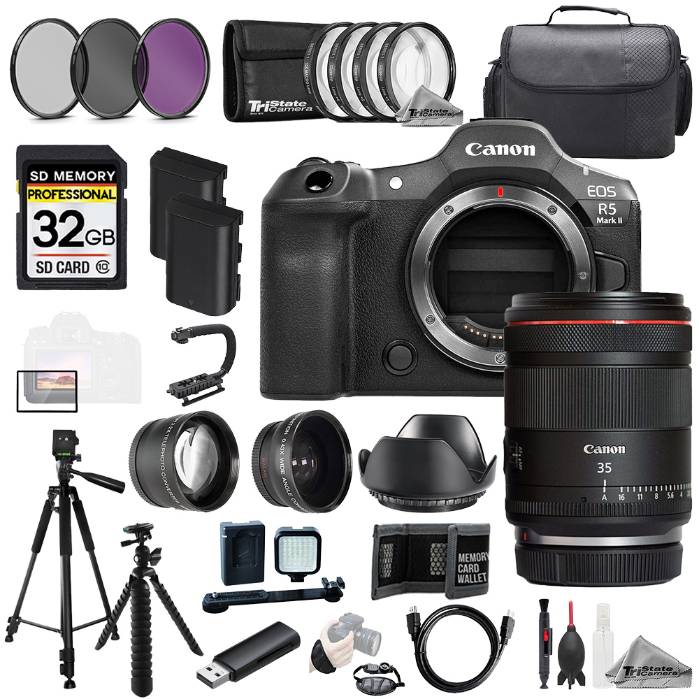EOS R5 II + 35mm f/1.4 L VCM Lens +32GB+Ext Bat+9 PC Filtr-MEGA Kit *FREE SHIPPING*
