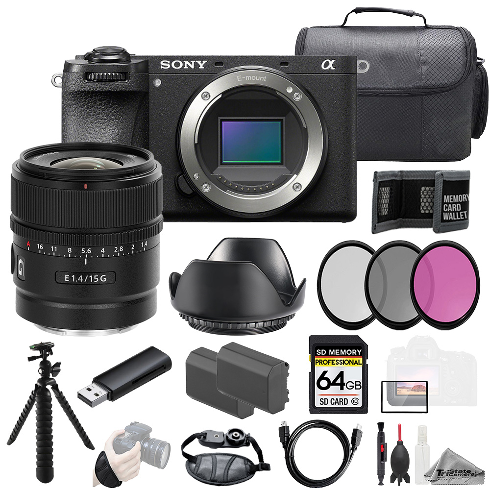 a6700 + E 15mm f/1.4 G Lens +64GB + Ext Bat+ 3 PC Filter- Kit *FREE SHIPPING*