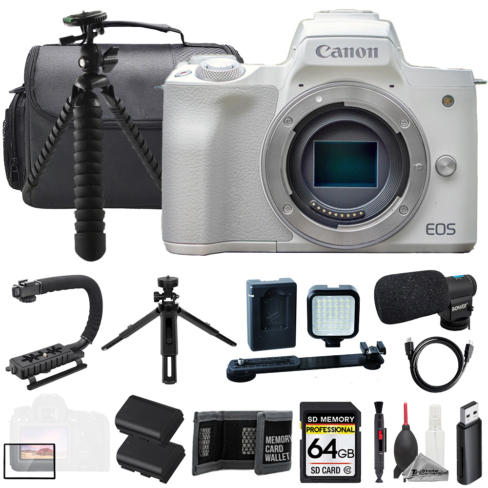 EOS M50 II (Body) + Mic + 64GB + Extra Battery+ LED Flash- ULTIMATE Kit *FREE SHIPPING*
