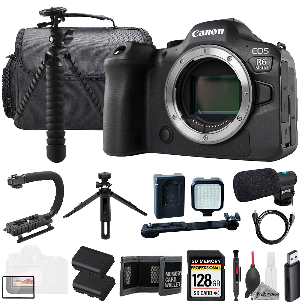 EOS R6 II (Body) + Mic + 128GB + Extra Battery+ LED Flash- ULTIMATE Kit *FREE SHIPPING*