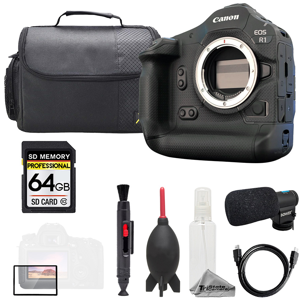 EOS R1 (Body) + Mic + 64GB + Bag+ Screen Protector- Basic Kit *FREE SHIPPING*