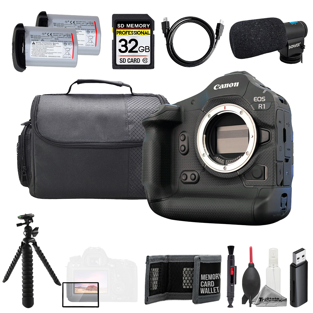 EOS R1 (Body) + Mic + 32GB + Extra Battery+ Tripod- Accessory Kit *FREE SHIPPING*