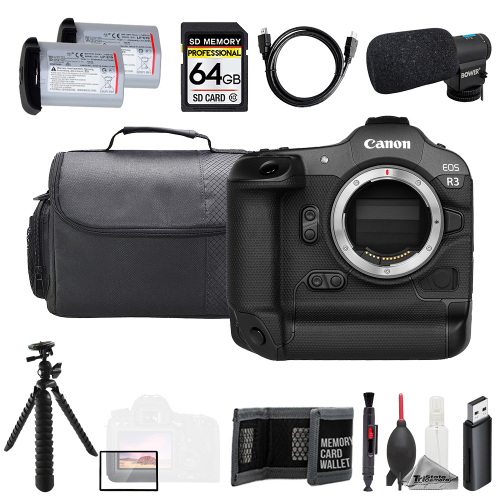 EOS R3 (Body) + Mic + 64GB + Extra Battery+ Tripod- Accessory Kit *FREE SHIPPING*