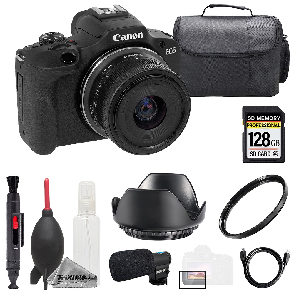 EOS R100 with 18-45mm Lens + Mic + 128GB + Bag- Basic Kit *FREE SHIPPING*