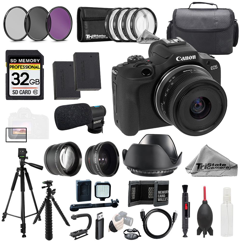 EOS R100 with 18-45mm Lens + Mic+32GB +9 PC Filtr-MEGA Kit *FREE SHIPPING*