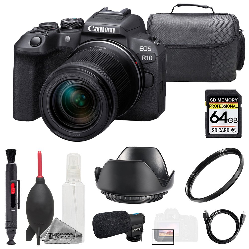 EOS R10 with 18-150mm Lens + Mic + 64GB + Bag- Basic Kit *FREE SHIPPING*