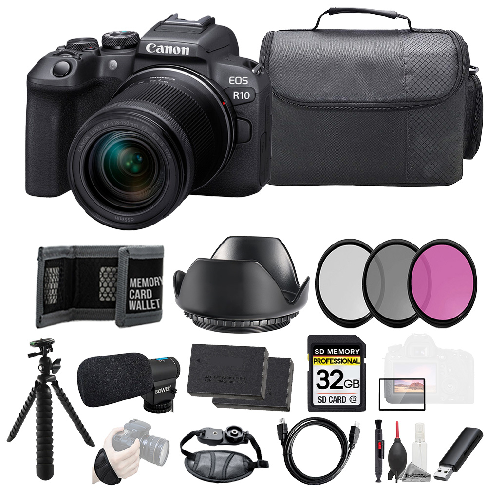 EOS R10 with 18-150mm Lens + Mic +32GB +Ext Bat+3 PC Filter- Kit *FREE SHIPPING*