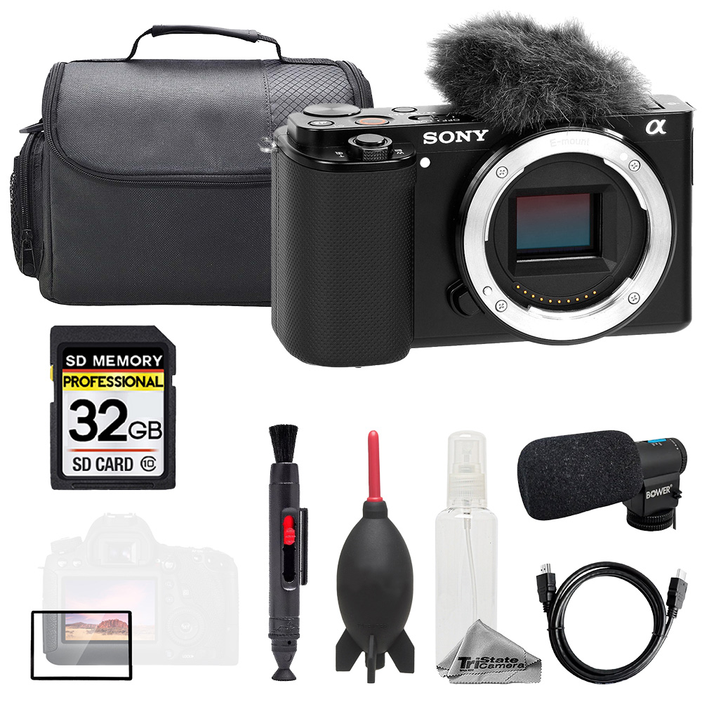 ZV-E10 Black (Body) + Mic + 32GB + Bag+ Screen Protector- Basic Kit *FREE SHIPPING*