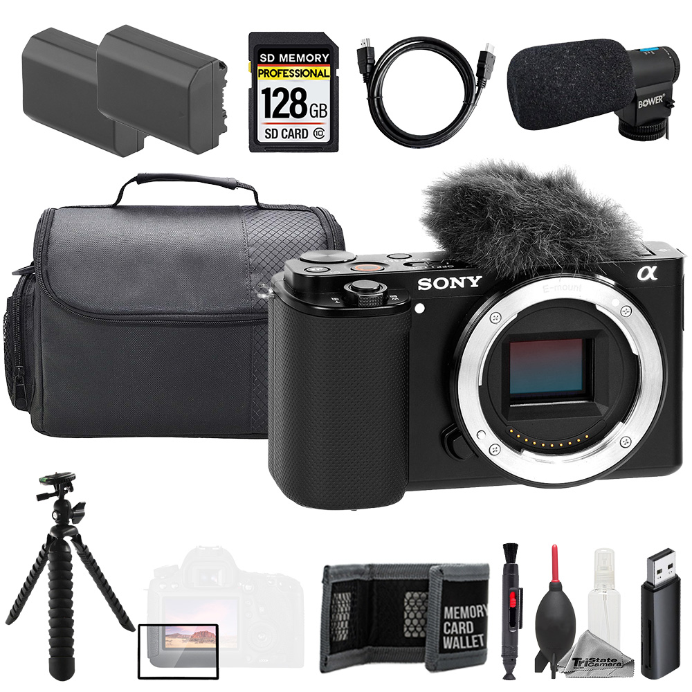 ZV-E10 Black (Body) + Mic + 128GB + Extra Battery+ Tripod- Accessory Kit *FREE SHIPPING*