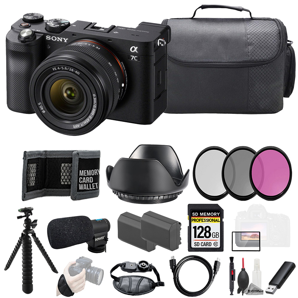 Alpha a7C w/ 28-60mm Lens (Black) + Mic +128GB +Ext Bat+3PC Filter- Kit *FREE SHIPPING*