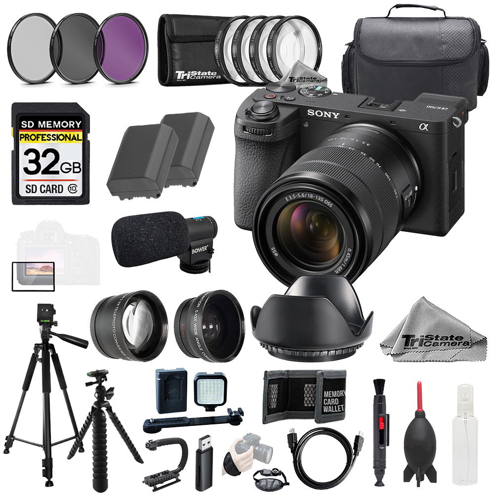 a6700 w/ 18-135mm Lens + Mic+32GB +9 PC Filtr-MEGA Kit *FREE SHIPPING*