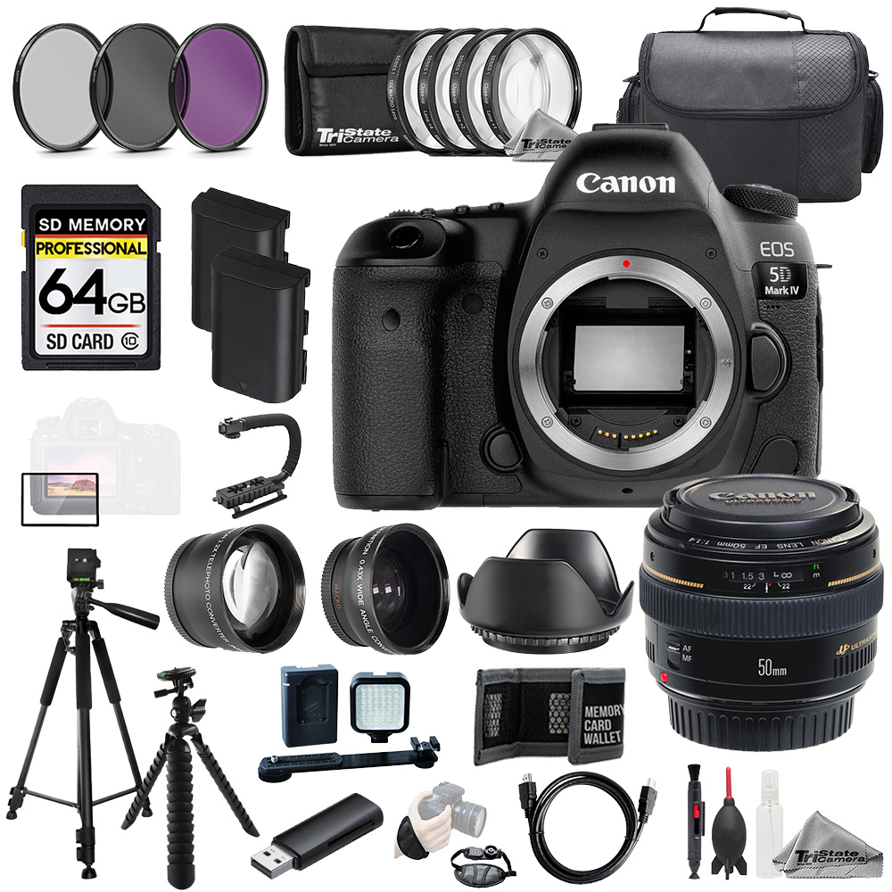 EOS 5D IV + EF 50mm f/1.4 USM Autofocus Lens+64GB+ExtBat+9PCFltr-MEGAKit *FREE SHIPPING*