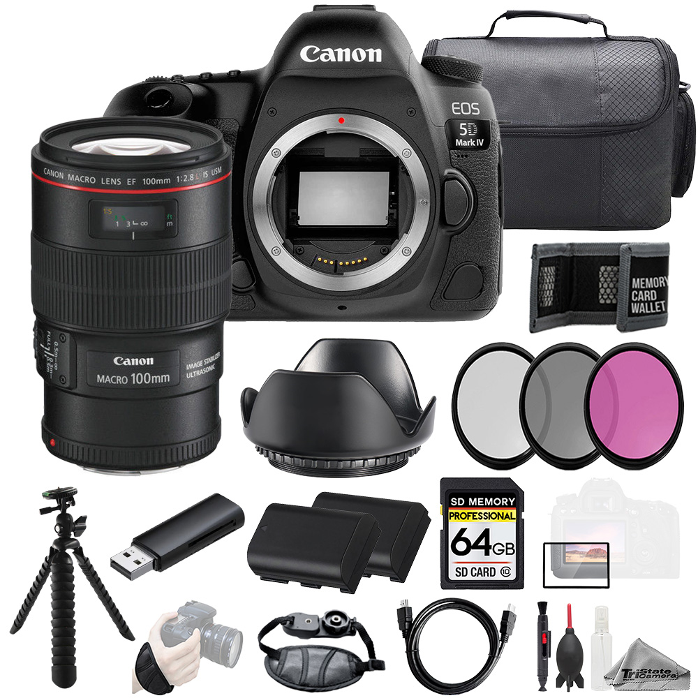 EOS 5D IV + EF 100mm f/2.8L Macro IS USM Lens+64GB+Ext Bat+3PC Filter-Kit *FREE SHIPPING*