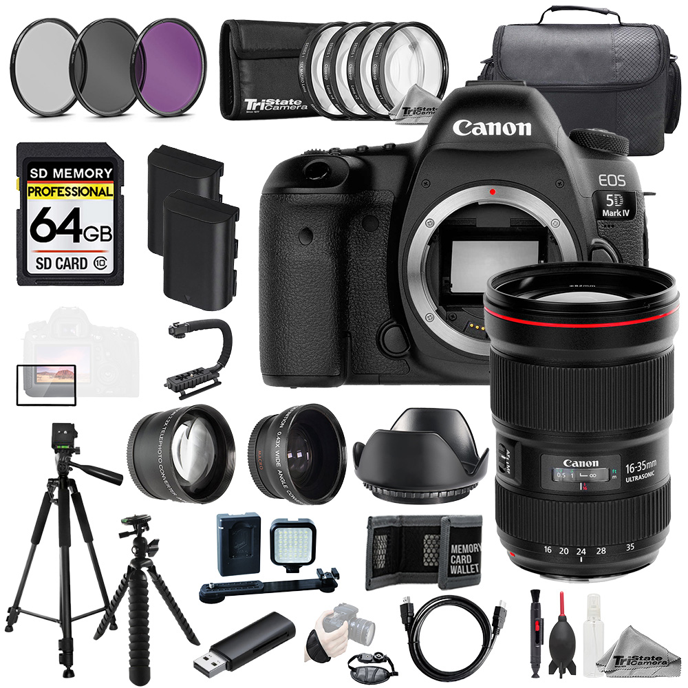 EOS 5D IV + EF 16-35mm f/2.8L III USM Lens+64GB+ExtBat+9PCFltr-MEGAKit *FREE SHIPPING*