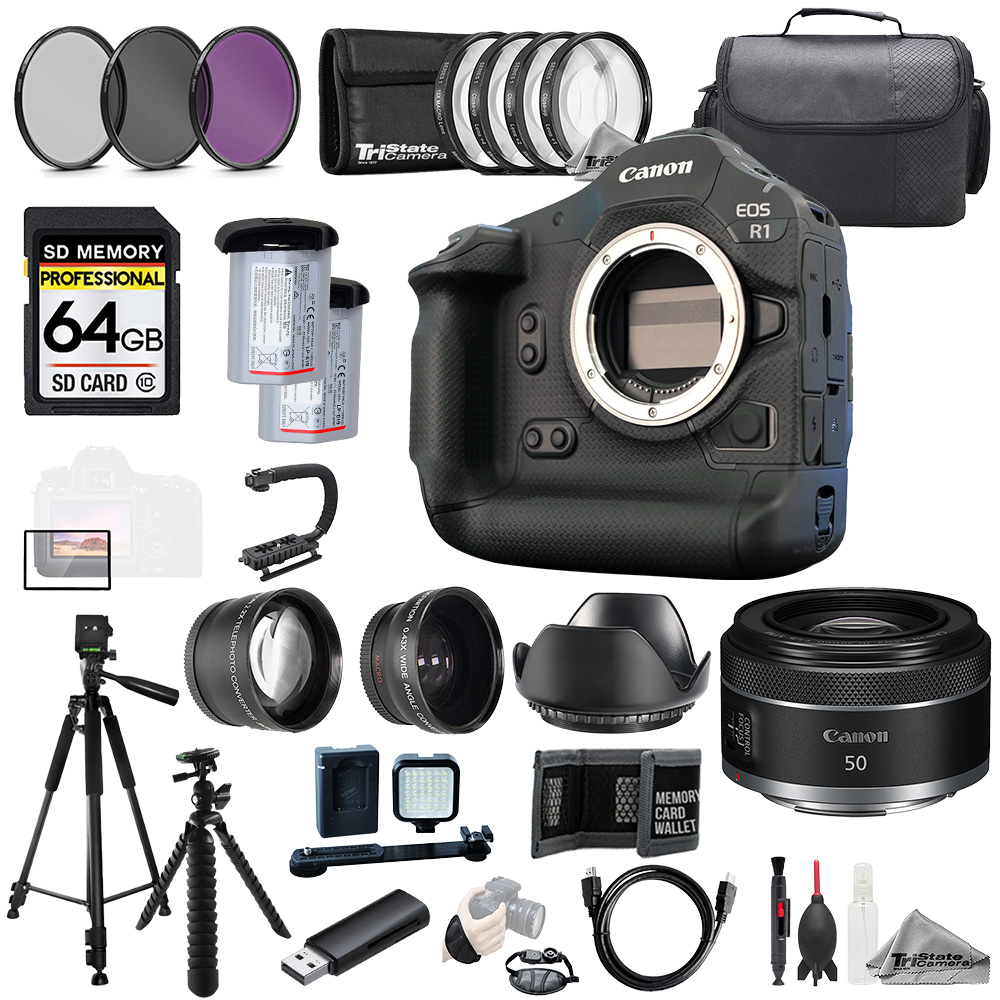 EOS R1 + RF 50mm f/1.8 STM Lens+64GB+ExtBat+9PCFltr-MEGAKit *FREE SHIPPING*