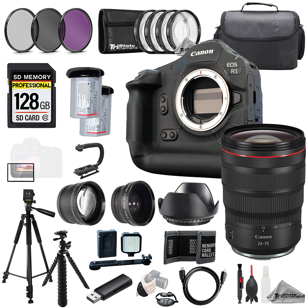 EOS R1+ RF 24-70mm f/2.8L IS USM Lens+128GB+ExtBat+9PCFltr-MEGAKit *FREE SHIPPING*