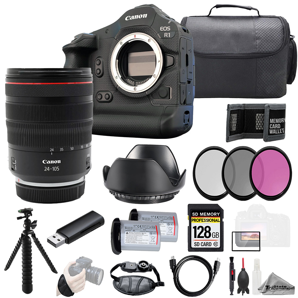EOS R1 + RF 24-105mm f/4 L IS USM Lens+128GB+ExtBat+3PC Filter-Kit *FREE SHIPPING*