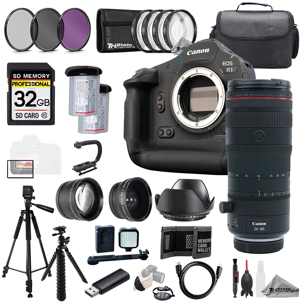 EOS R1 + RF 24-105mm f/2.8 L IS USM Z Lens+32GB+ExtBat+9PCFltr-MEGAKit *FREE SHIPPING*