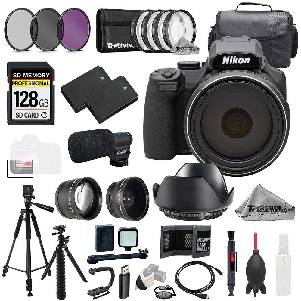 COOLPIX P1100 Digital Camera + Mic +128GB + 9 PC Filtr-MEGA Kit *FREE SHIPPING*