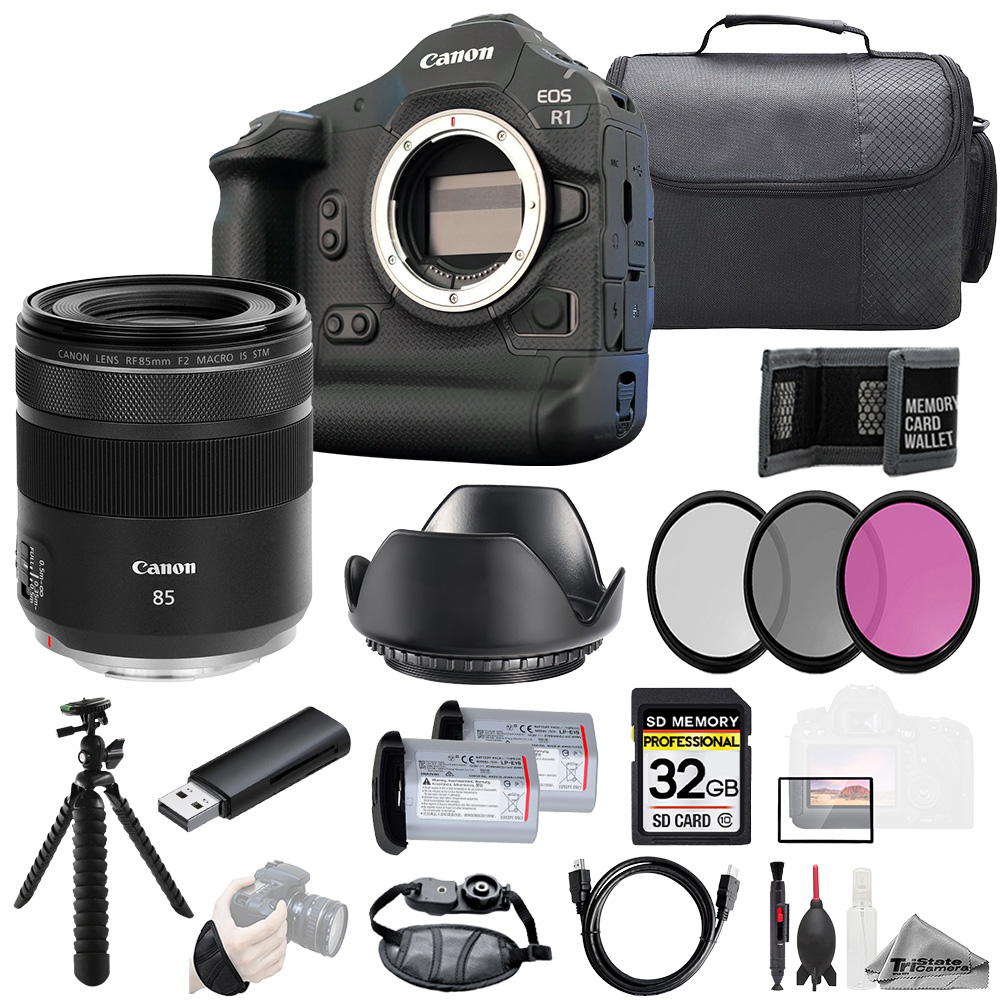 EOS R1 + RF 85mm f/2 Macro IS STM Lens+32GB+Ext Bat+3PC Filter-Kit *FREE SHIPPING*