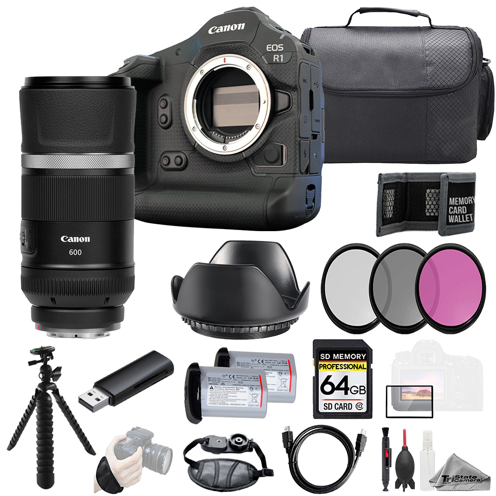 EOS R1 + RF 600mm f/11 IS STM Lens+64GB+Ext Bat+3PC Filter-Kit *FREE SHIPPING*