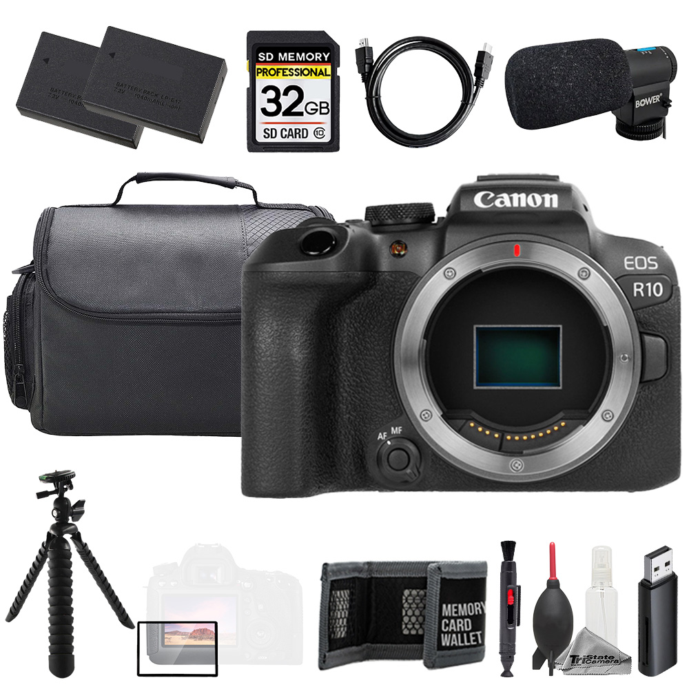 EOS R10 (Body) + Mic + 32GB + Extra Battery+ Tripod- Accessory Kit *FREE SHIPPING*
