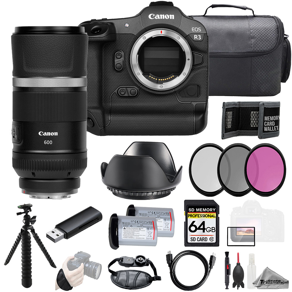 EOS R3 + RF 600mm f/11 IS STM Lens+64GB+Ext Bat+3PC Filter-Kit *FREE SHIPPING*