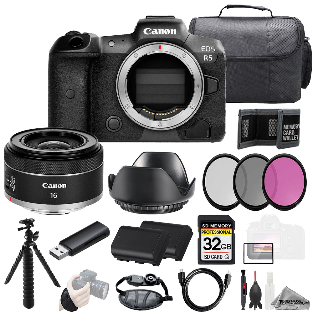 EOS R5 + RF 16mm f/2.8 STM Lens +32GB + Ext Bat+ 3 PC Filter- Kit *FREE SHIPPING*