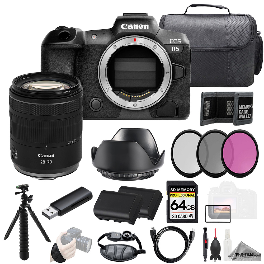 EOS R5 + RF 28-70mm f/2.8 IS STM Lens +64GB + Ext Bat+ 3 PC Filter- Kit *FREE SHIPPING*