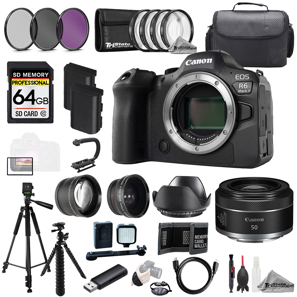 CANON | EOS R6 II + RF 50mm f/1.8 STM Lens+64GB+Ext Bat+9PC Filter
