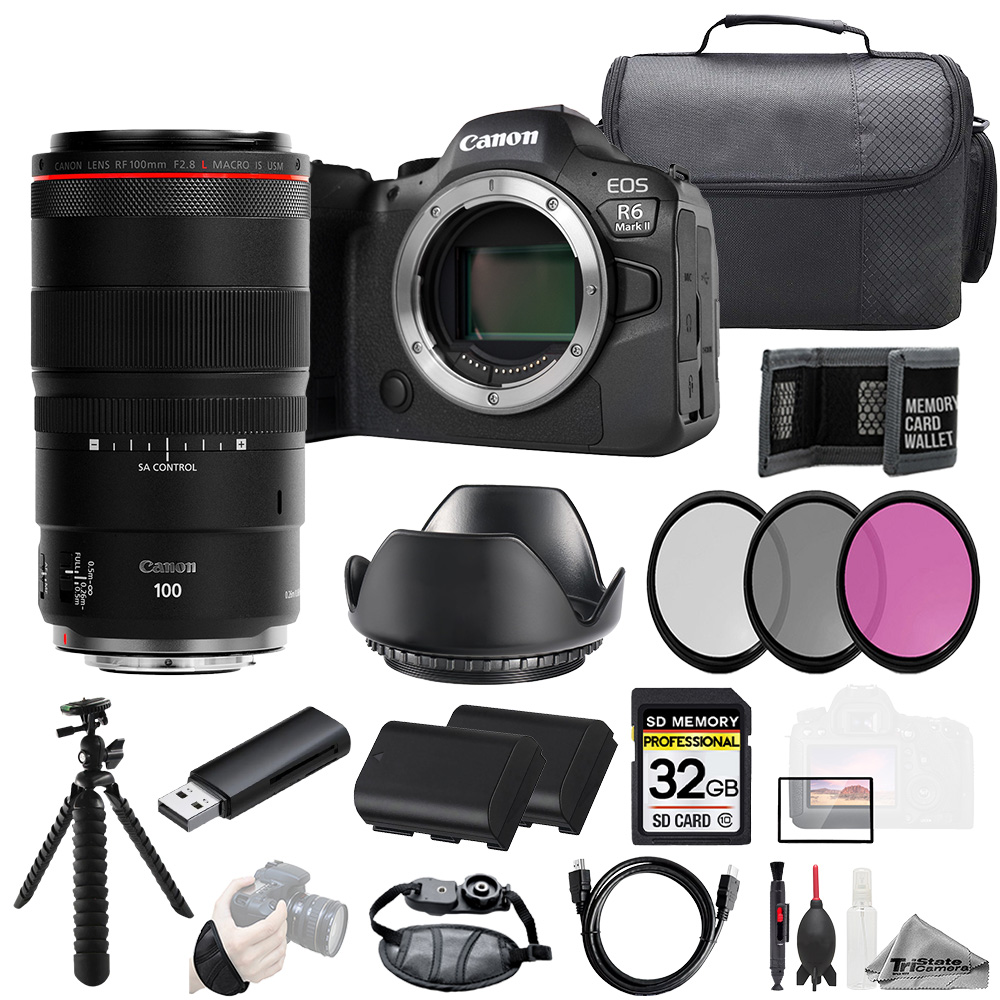 EOS R6 II + RF 100mm f/2.8 L Macro IS USM Lens +32GB + 3 PC Filter- Kit *FREE SHIPPING*
