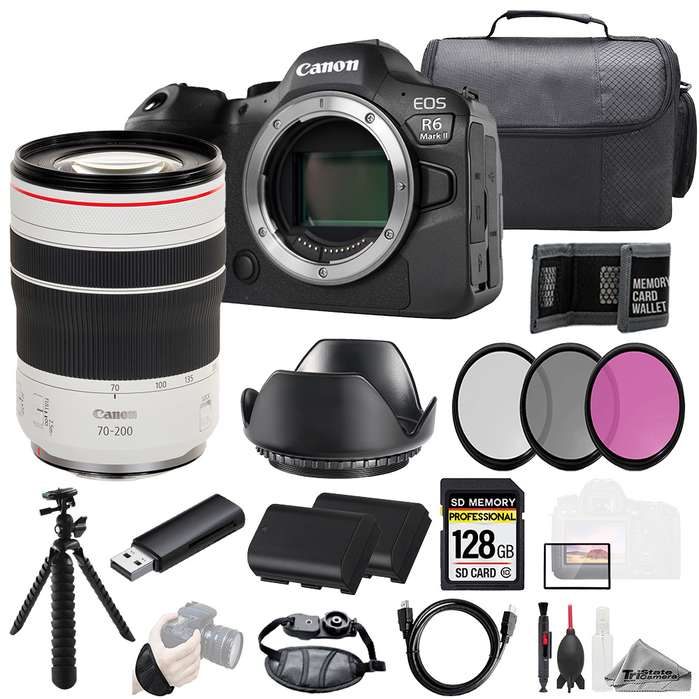 EOS R6 II + RF 70-200mm f/4L IS USM Lens 128GB +Ext Bat+ 3 PC Filter- Kit *FREE SHIPPING*