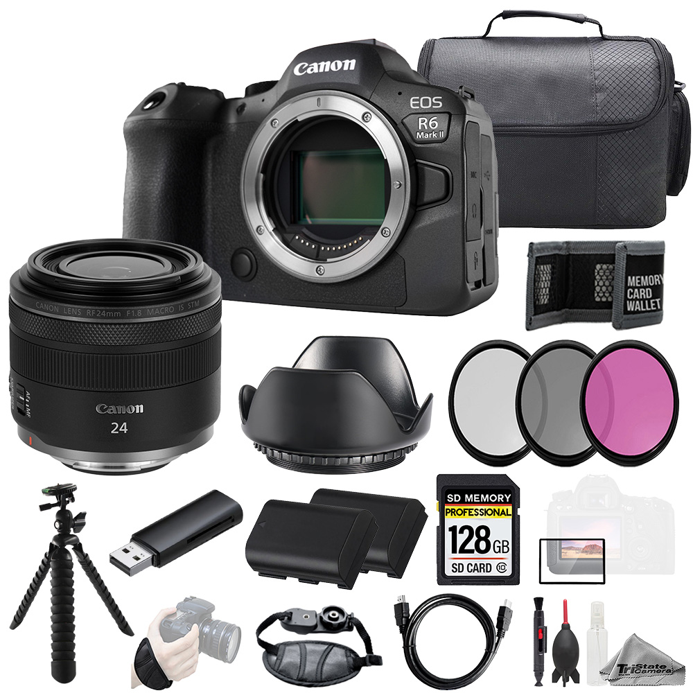 EOS R6 II + RF 24mm f/1.8 Macro IS STM Lens 128GB+ExtBat+ 3 PC Filter- Kit *FREE SHIPPING*