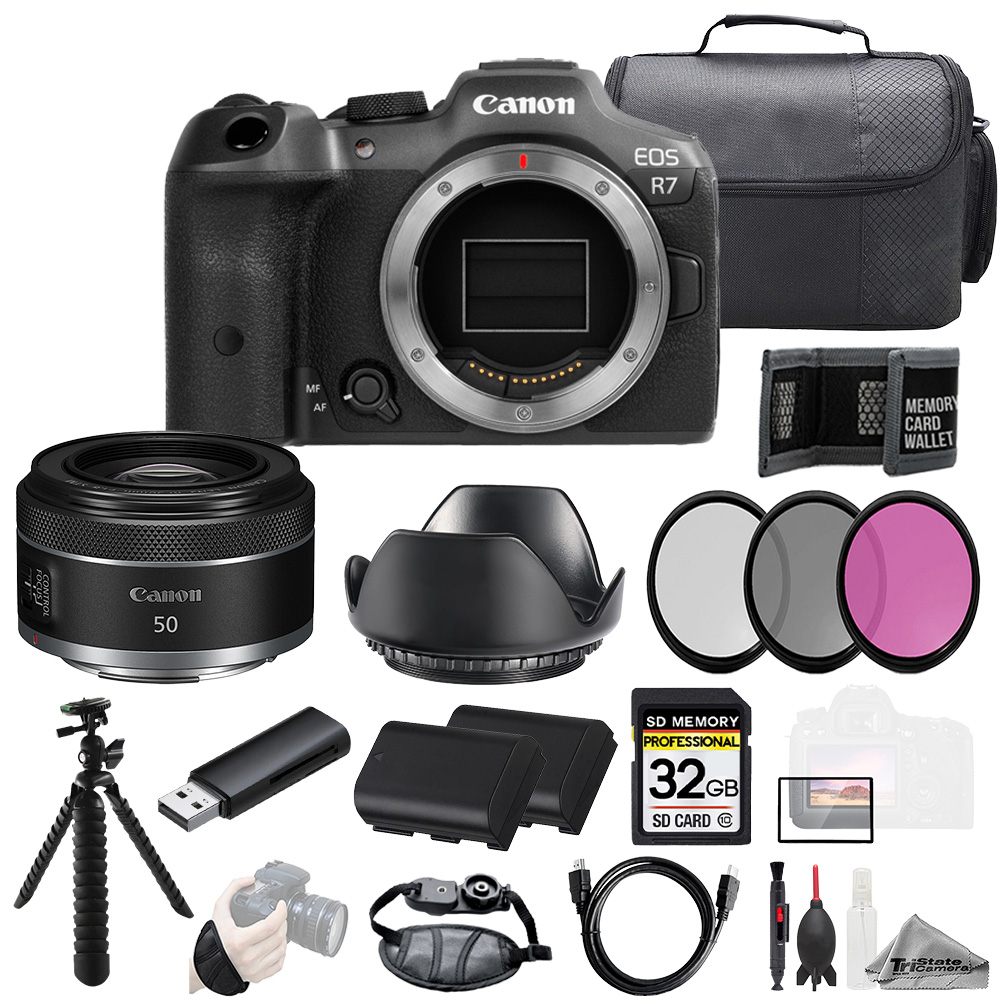 EOS R7 + RF 50mm f/1.8 STM Lens +32GB +Ext Bat+ 3 PC Filter- Kit *FREE SHIPPING*