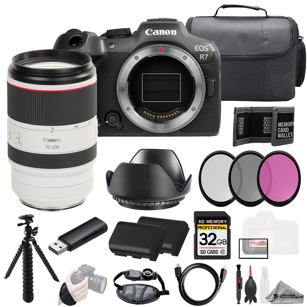EOS R7 + RF 70-200mm f/2.8L IS USM Lens +32GB +Ext Bat+ 3 PC Filter- Kit *FREE SHIPPING*