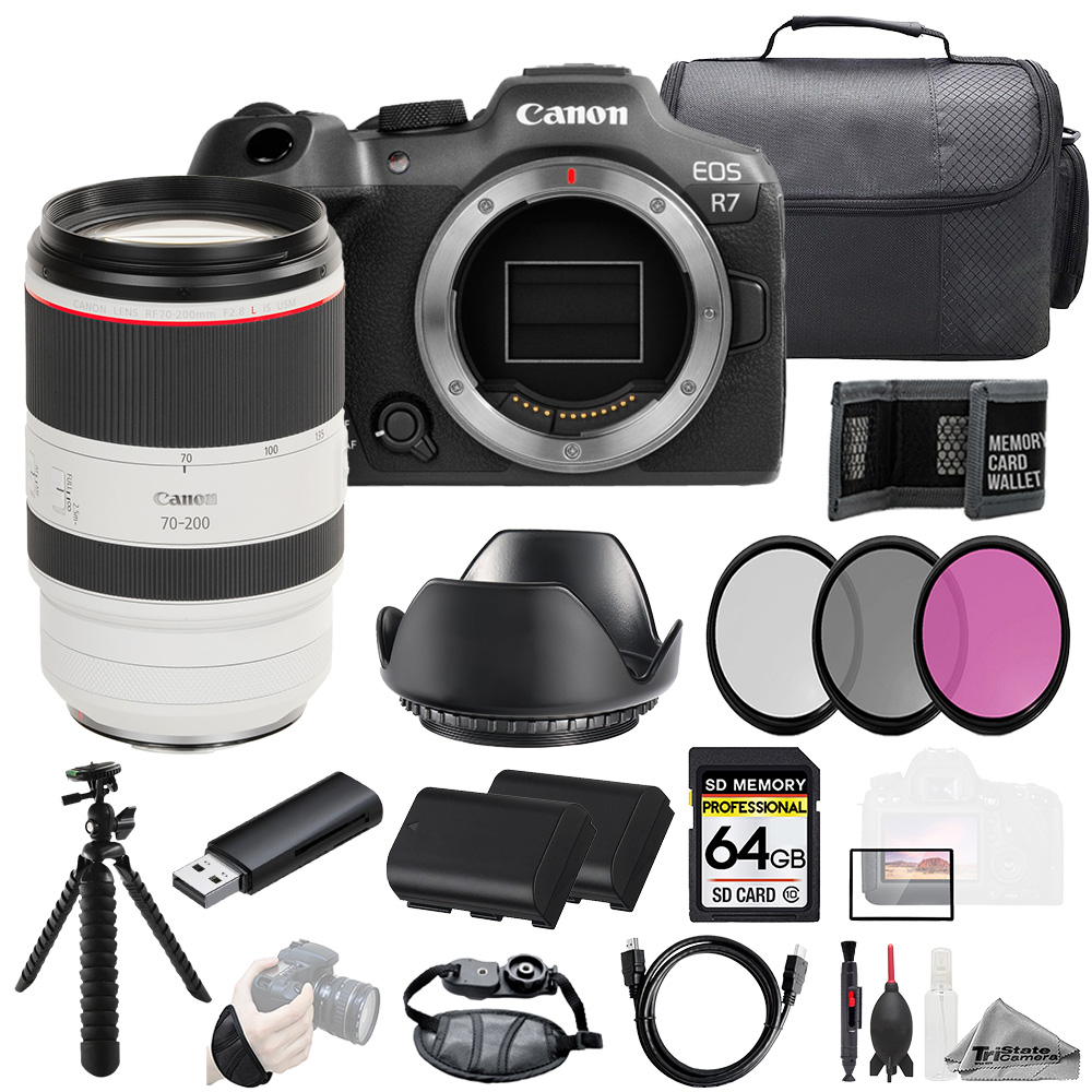 EOS R7 + RF 70-200mm f/2.8L IS USM Lens +64GB +Ext Bat+ 3 PC Filter- Kit *FREE SHIPPING*