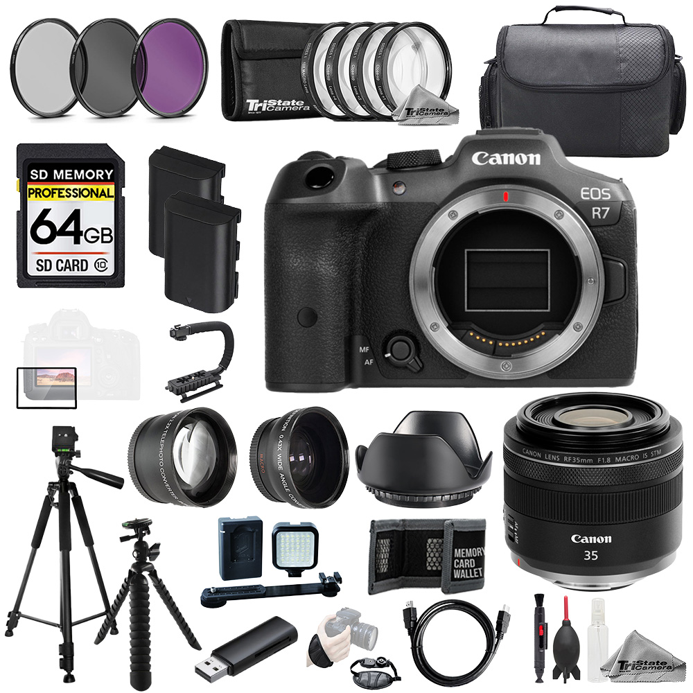 EOS R7 + RF 35mm f/1.8 IS Macro STM Lens+64GB+Ext Bat+9PC Filter-MEGA Kit *FREE SHIPPING*