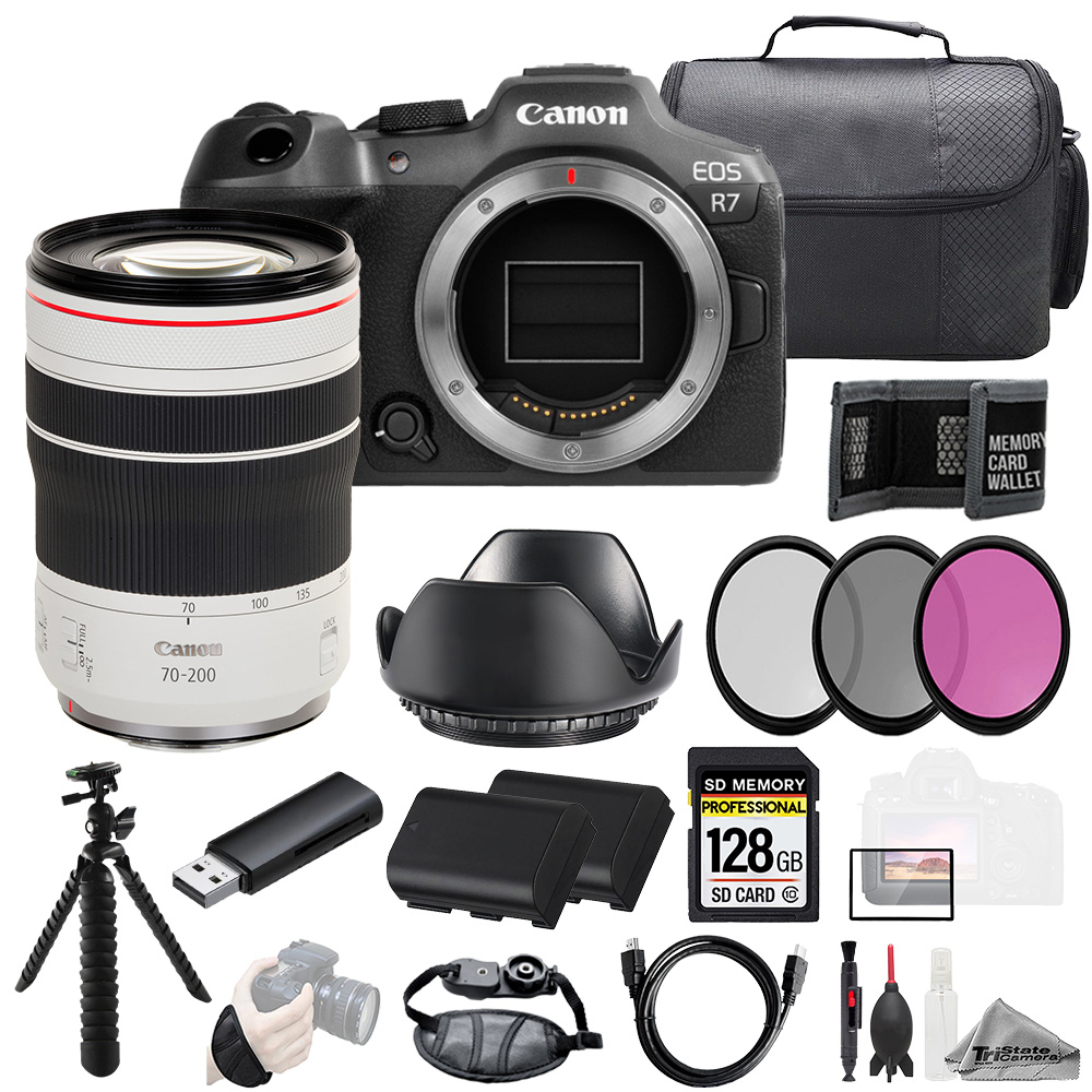 EOS R7 + RF 70-200mm f/4 L IS USM Lens 128GB +Ext Bat+ 3 PC Filter- Kit *FREE SHIPPING*