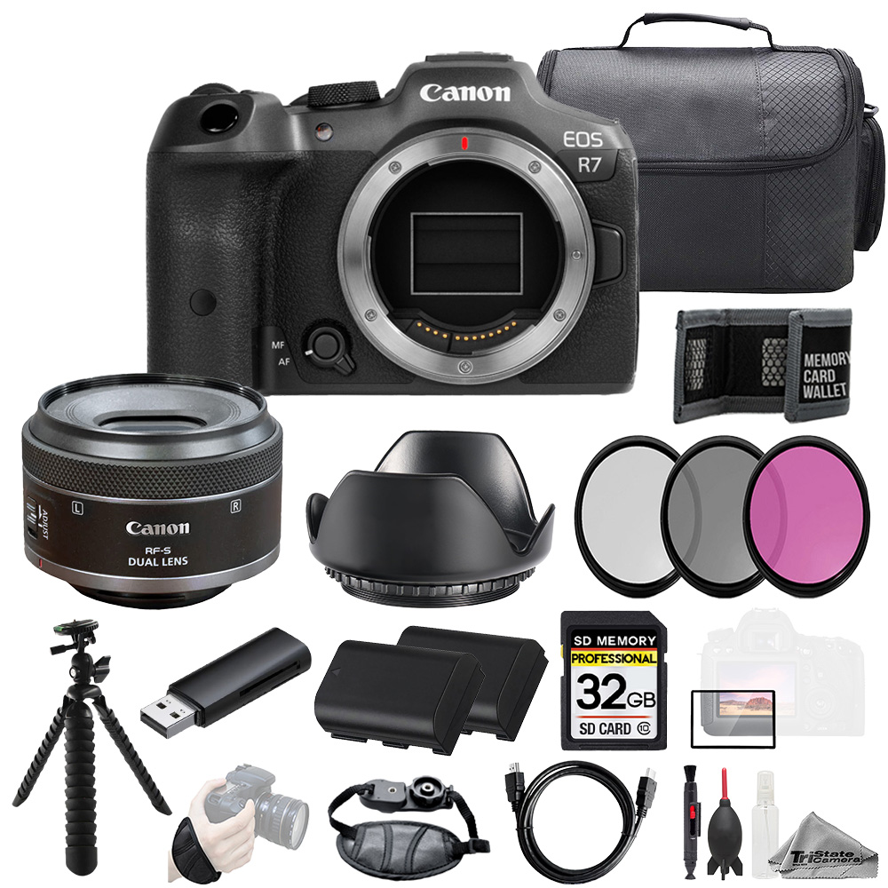 EOS R7 + RF-S 7.8mm f/4 STM Dual Lens +32GB +Ext Bat+ 3 PC Filter- Kit *FREE SHIPPING*