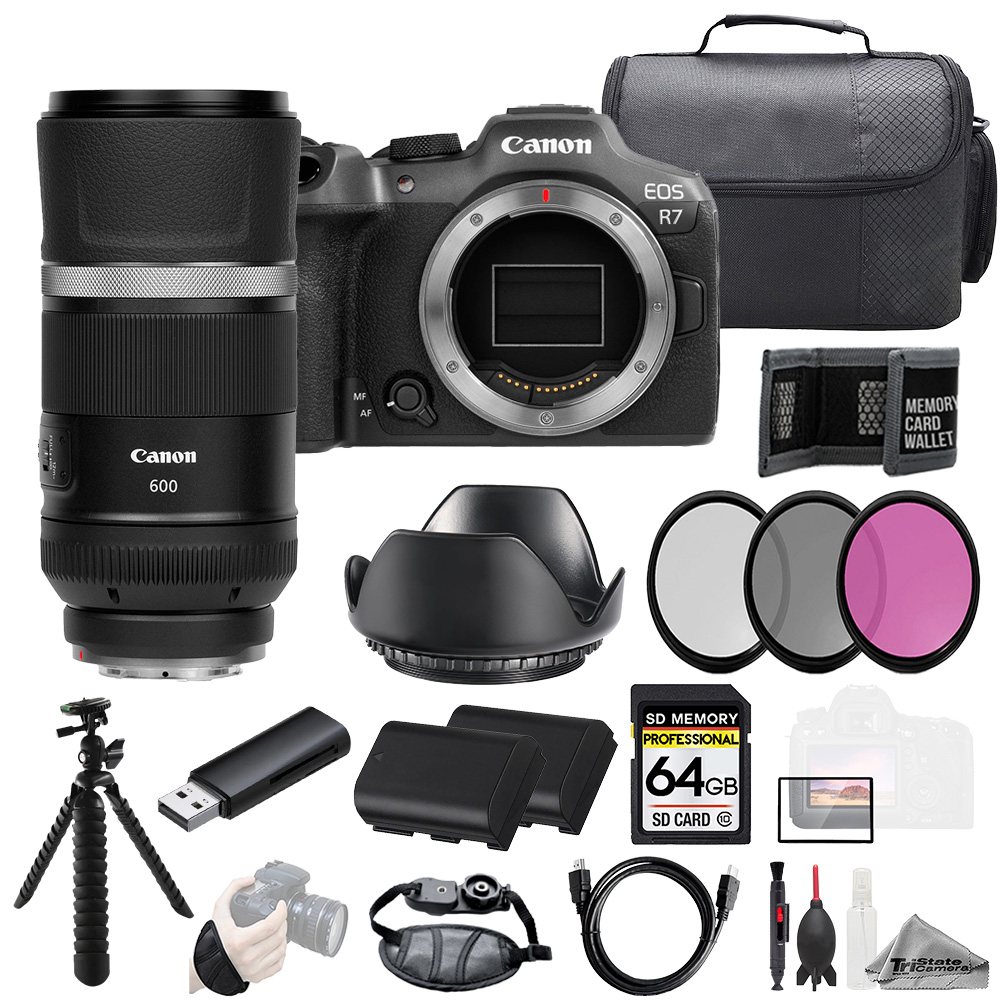 EOS R7 + RF 600mm f/11 IS STM Lens +64GB +Ext Bat+ 3 PC Filter- Kit *FREE SHIPPING*
