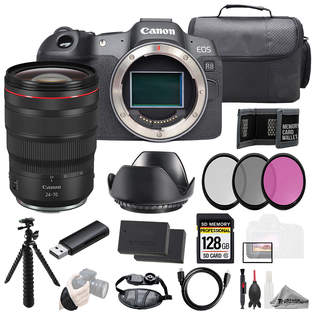 EOS R8 + RF 24-70mm f/2.8L IS USM Lens+128GB+ExtBat+3PC Filter-Kit *FREE SHIPPING*