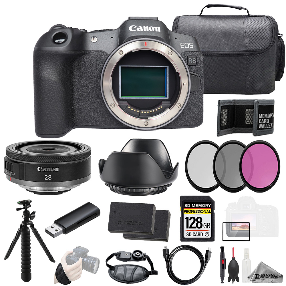 EOS R8 + RF 28mm f/2.8 STM Lens+128GB+ExtBat+3PC Filter-Kit *FREE SHIPPING*