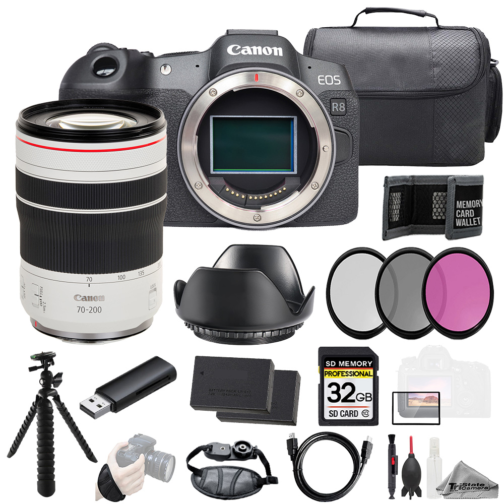 EOS R8 + RF 70-200mm f/4 L IS USM Lens+32GB+Ext Bat+3PC Filter-Kit *FREE SHIPPING*