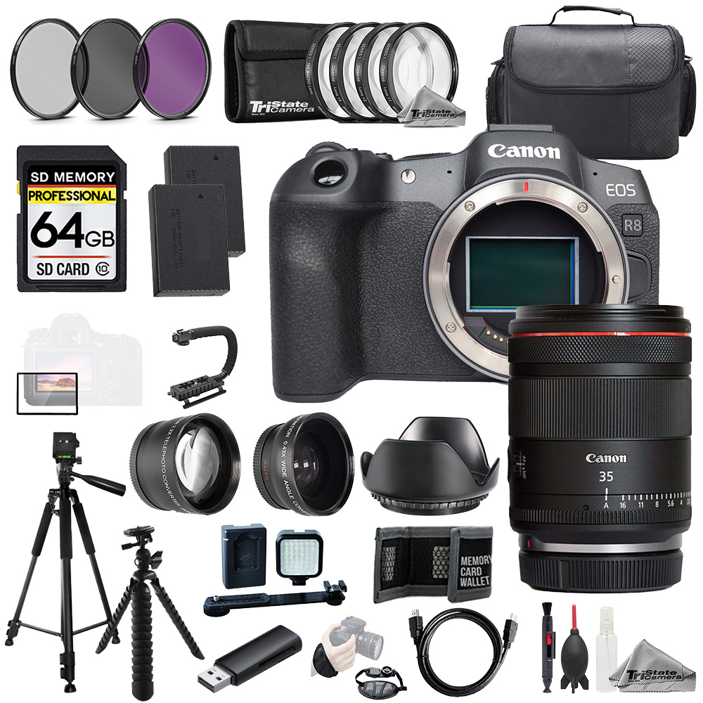 EOS R8 + RF 35mm f/1.4 L VCM Lens+64GB+ExtBat+9PCFltr-MEGAKit *FREE SHIPPING*