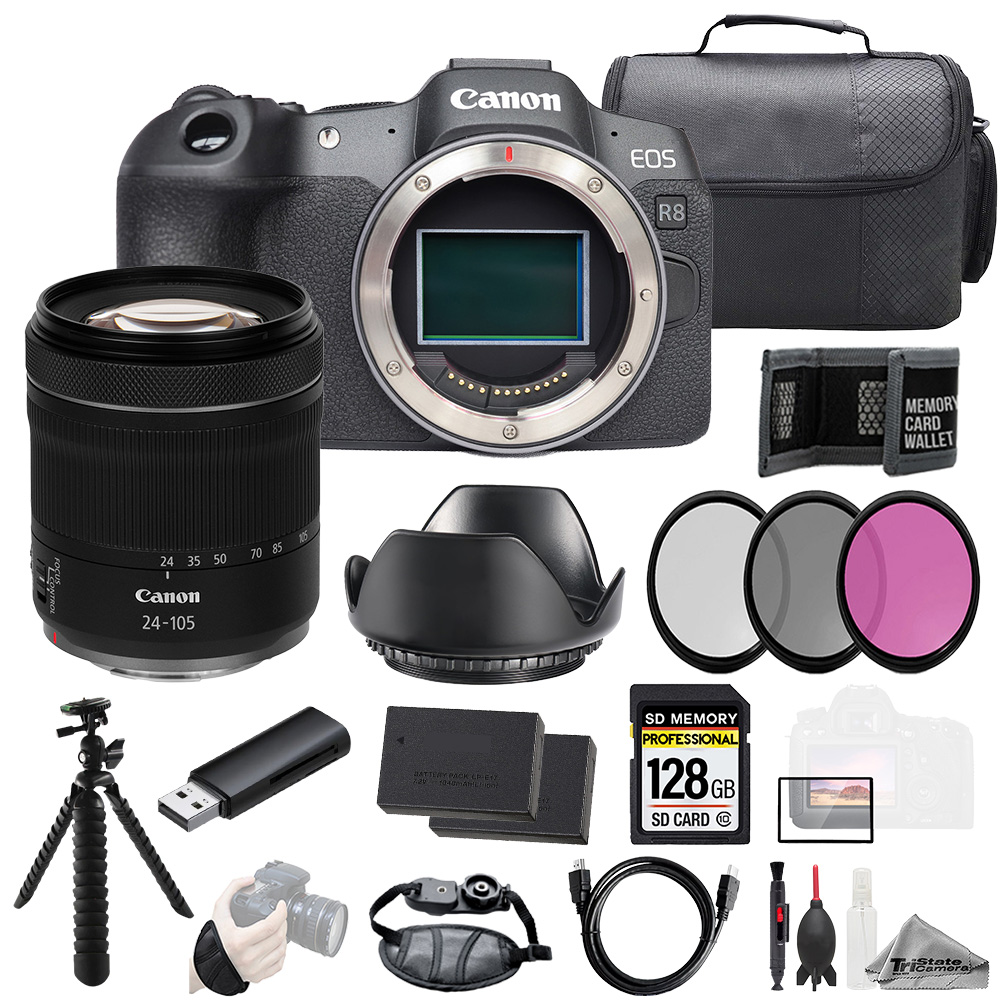 EOS R8 + RF 24-105mm f/4-7.1 IS STM Lens+128GB+ExtBat+3PC Filter-Kit *FREE SHIPPING*